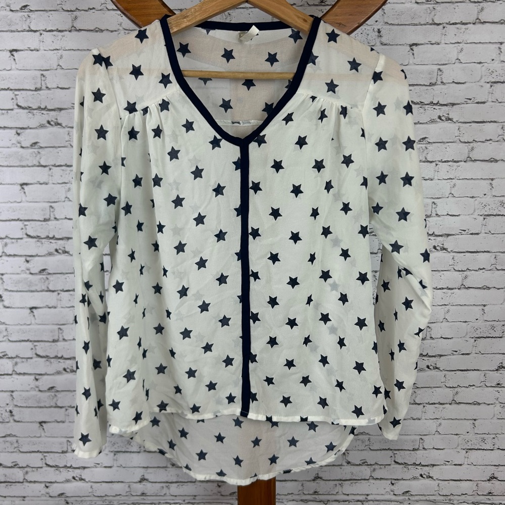 Pacifica | Patriotic See through Star Pattern Blouse size S